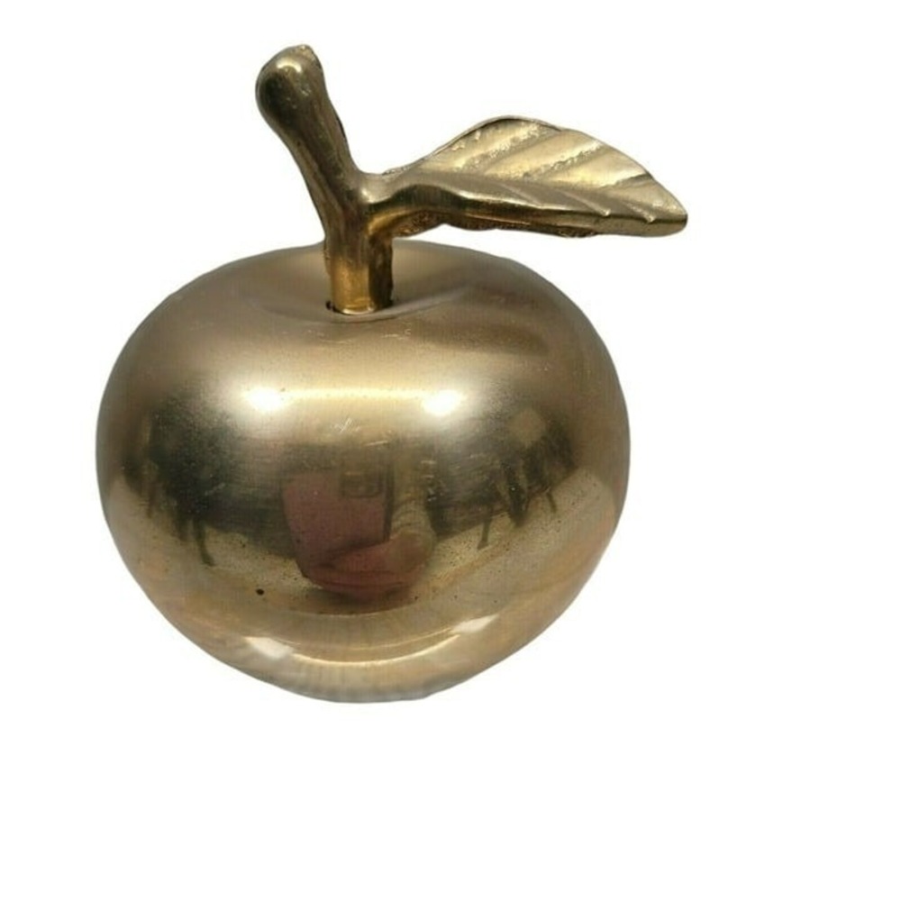 Apple Bell Brass Gold Teacher Gift Desk Fruit Decor Paperweight 3 Inch Vtg